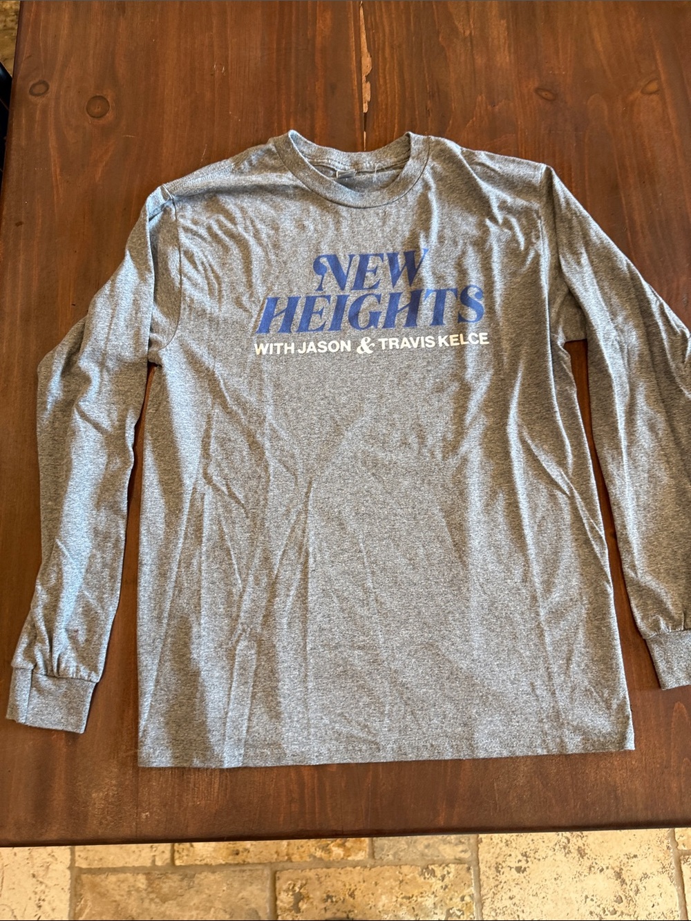 Gildan Gray Long Sleeve Tee with Blue "NEW HEIGHTS" Logo